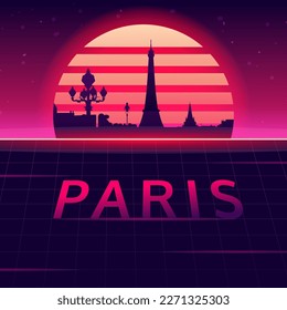 Paris silhouette with sunset background. Vector illustration