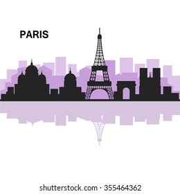 Paris silhouette, white background, detailed vector illustration.