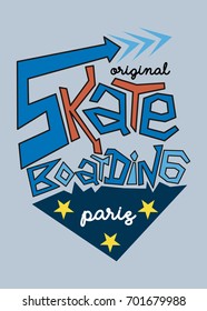 paris skateboarding,t-shirt print poster vector illustration