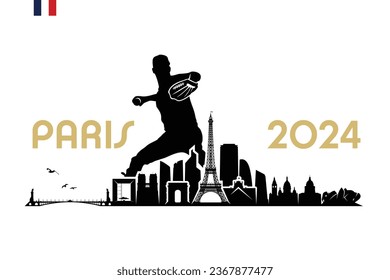 Paris skyline with baseball player - France 2024 - isolated vector illustration