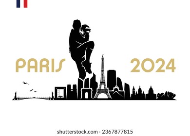 Paris skyline with baseball player - France 2024 - isolated vector illustration