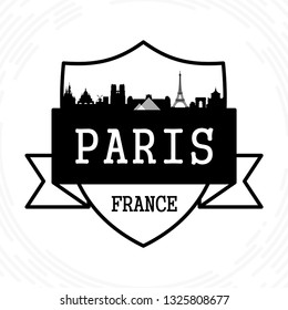 Paris skyline - black and white vector illustration