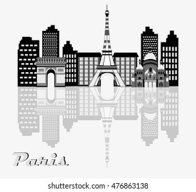 Paris skyline - black and white vector illustration. France.