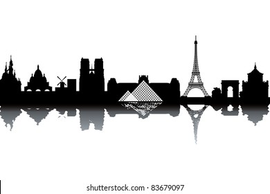 Paris skyline - black and white vector illustration