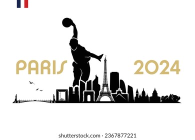 Paris skyline with bowling player - France 2024 - isolated vector illustration