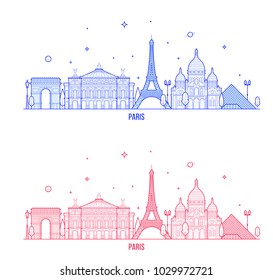 Paris skyline, France. This illustration represents the city with its most notable buildings. Vector is fully editable, every object is holistic and movable