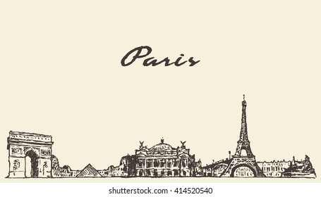 Paris skyline, France, vintage engraved illustration, hand drawn
