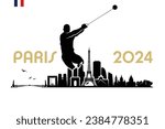 Paris skyline with hammer thrower - France 2024 - isolated vector illustration