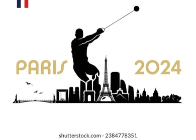 Esquina de París con lanzador de martillo - Francia 2024 - ilustración vectorial aislada