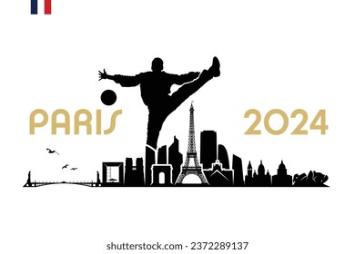 Paris skyline with handball player - France 2024 - isolated vector illustration