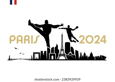 Pariser Skyline mit Handballspieler - Frankreich 2024 - einzelne Vektorgrafik