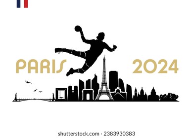 Pariser Skyline mit Handballspieler - Frankreich 2024 - einzelne Vektorgrafik