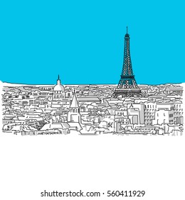 Esquina de París, dibujo vectorial a mano, serie azul