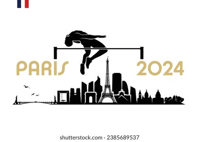 Paris skyline with high jumper - France 2024 - isolated vector illustration