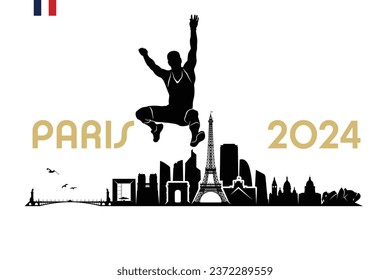 Paris skyline with long jumper  - France 2024 - isolated vector illustration