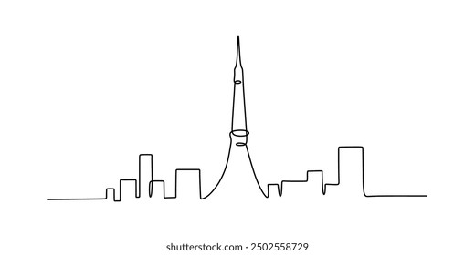 Paris skyline one-line drawing vector. Simple linear depiction of Parisian landmarks, including the Eiffel Tower.