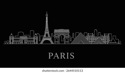 Paris Skyline Outline com Torre Eiffel, e França.
