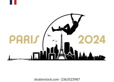 Esquina de París con puente de bóveda Pole - Francia 2024 - ilustración vectorial aislada