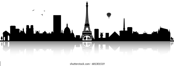 Paris Skyline Silhouette Black