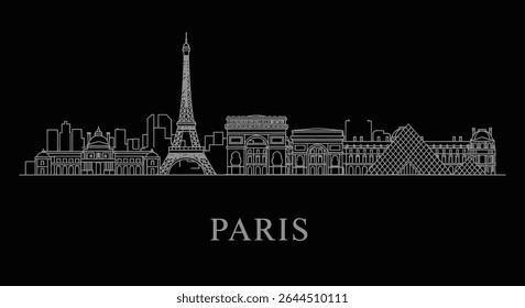 Silhueta da Skyline de Paris com Torre Eiffel, e França.