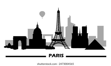 Paris skyline travel poster. Vector art graphic illustration