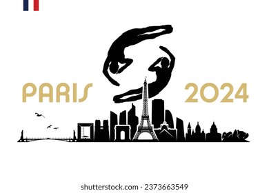 Paris skyline with two divers - France 2024 - isolated vector illustration