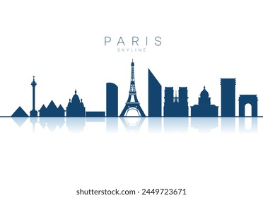 Ilustración vectorial del horizonte de París. Silueta de París en blanco y negro. Vector París Skyline con diseño de Vector de la Torre Eiffel 