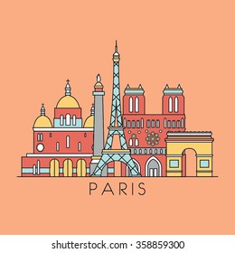 Paris skyline. Vector line illustration. Line style design
