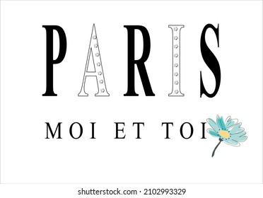 paris slogan text with flower drawing design vector