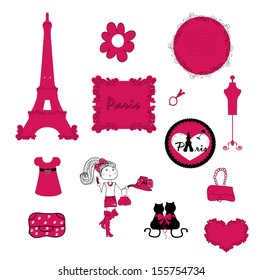 paris. small details in pink. vector