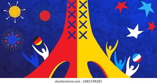 Paris Sports competition 2024 event trendy banner modern design abstract geometric pattern advertising travel wallpaper Athletics Summer games France Sales world championship tickets social media sign