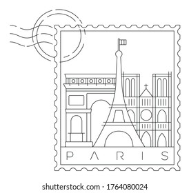 Paris stamp minimal linear vector illustration and typography design, France