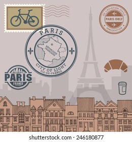 Paris stamps set, vector illustration