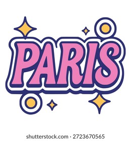Estilo Y2K de la tipografía de la etiqueta engomada de París diseño plano de la Plantilla de Ilustración vectorial del color