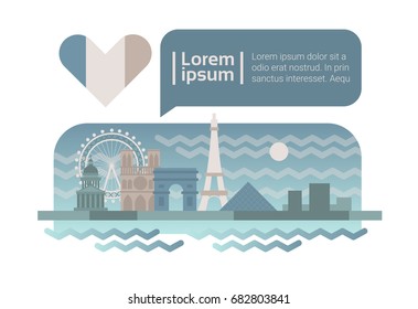 Paris Street City Panorama Facade Skyline Cartoon Flat Vector Illustration