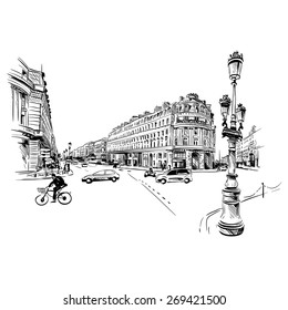 Paris street hand drawn, vector illustration