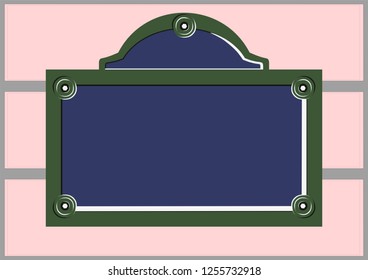 Paris street sign. Flat vector of blank French street plate.
