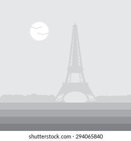 Paris and the sun with the flying birds