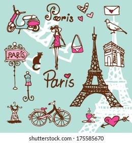 Paris symbols doodle - background