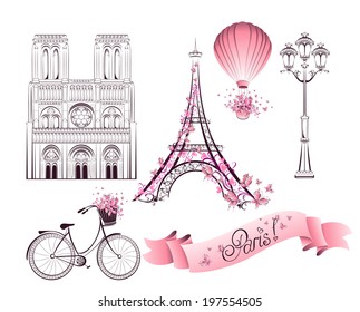 Paris symbols and landmarks. Vector set