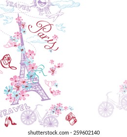 Paris symbols pattern. Romantic travel in Paris. Vector illustrations.