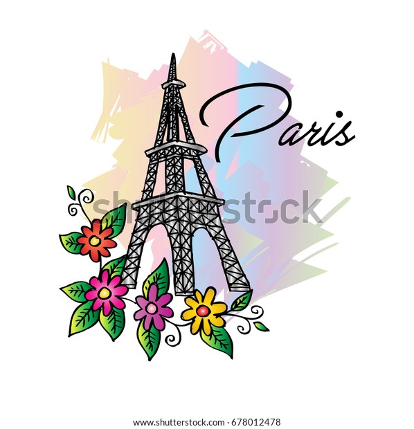 Paris Text Tower Eiffel Illustration White Stock Vector (Royalty Free