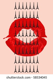 paris theme illustration with sexy lips print