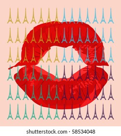 paris theme illustration with sexy lips print