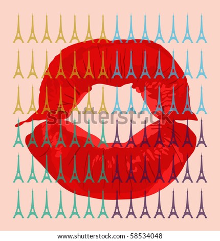paris theme illustration with sexy lips print