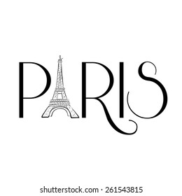 Paris title with Eiffel Tower. Vector illustration