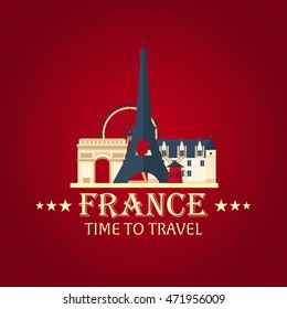 Paris. Tourism. Travelling illustration Paris city. Retro design. Paris skyline. France