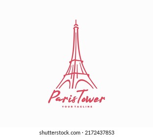 Paris tourist attraction logo design. Paris Eiffel tower travel landmark vector design. Paris famous places logotype