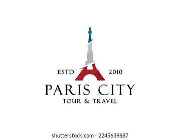 Paris tourist attraction logo design. Paris Eiffel tower travel landmark vector design. Paris famous places logotype