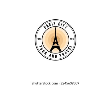 Paris tourist attraction logo design. Paris Eiffel tower travel landmark vector design. Paris famous places logotype